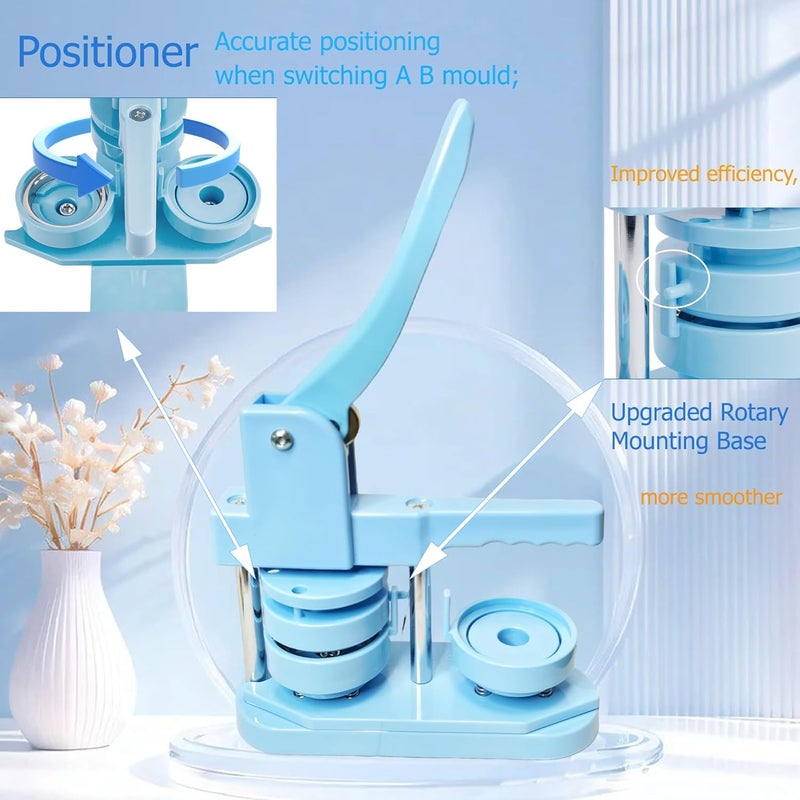 DCBADGE Button Maker Machine, Button Pin Maker (3rd Gen) Installation-Free DIY, Button Press Machine Kit with Free Button Parts&Circle Cutter&Wrench Gadget (Light Blue, 58mm（2.25in）) - Image 3